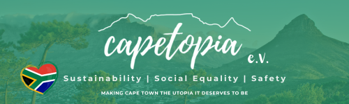 Banner von Capetopia e.V. mit den Schwerpunkten Sustainability, Social Equality und Safety